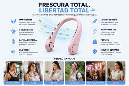 Ventilador de Cuello Portátil Recargable USB | 3 Velocidades