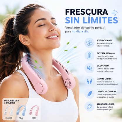 Ventilador de Cuello Portátil Recargable USB | 3 Velocidades